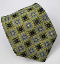 John W Nordstrom Silk Tie Green Black Blue Geometric Men Necktie USA 58 x 3.5/8