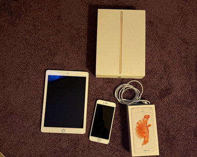 Retro-Apple-Sammlerpaket   iPhone 6s Plus Roségold 64 GB + iPad 9,7 Gold 128 GB