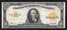 FR. 1173 1922 $10 TEN DOLLARS &ldquo;HILLEGAS&rdquo; GOLD CERTIFICATE NOTE VERY FINE (B)
