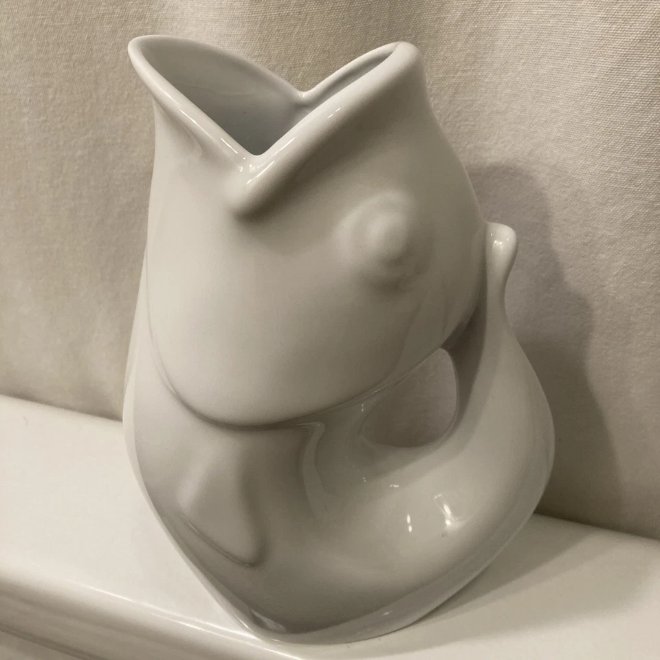 Jarrón jarra de pescado Gurgle Pot 9,5" 42 oz grande cerámica gres blanco como la nieve 2006 Foto 3 de 4