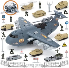 Military Airplane Toy Army, Toys Fighter Jet with 8 Vehicles Army Men, Trucks Ai