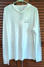 NWT Vineyard Vines White Hoodie Men T Shirt Lightweight Long Sleeve Whale Sz M