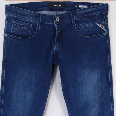 Herrens Replay M914 ANBASS Slim Tapered Elasthan Blau Jeans W34 L32