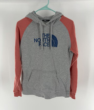 The North Face Women's Gray Colorblock Logo Fleece Hoodie Pockets Raglan M
