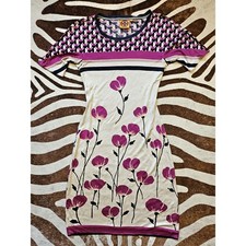 Tory Burch Sz Xs Silk Blend Jersey Wrap Dress Geometric Print Floral