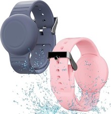 2-Pack Kids AirTag Bracelet Waterproof Grey Blue Pink