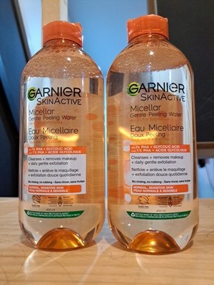 2 New Garnier SkinActive Micellar Gentle Peeling Water. All In 1 + Exfoliates.