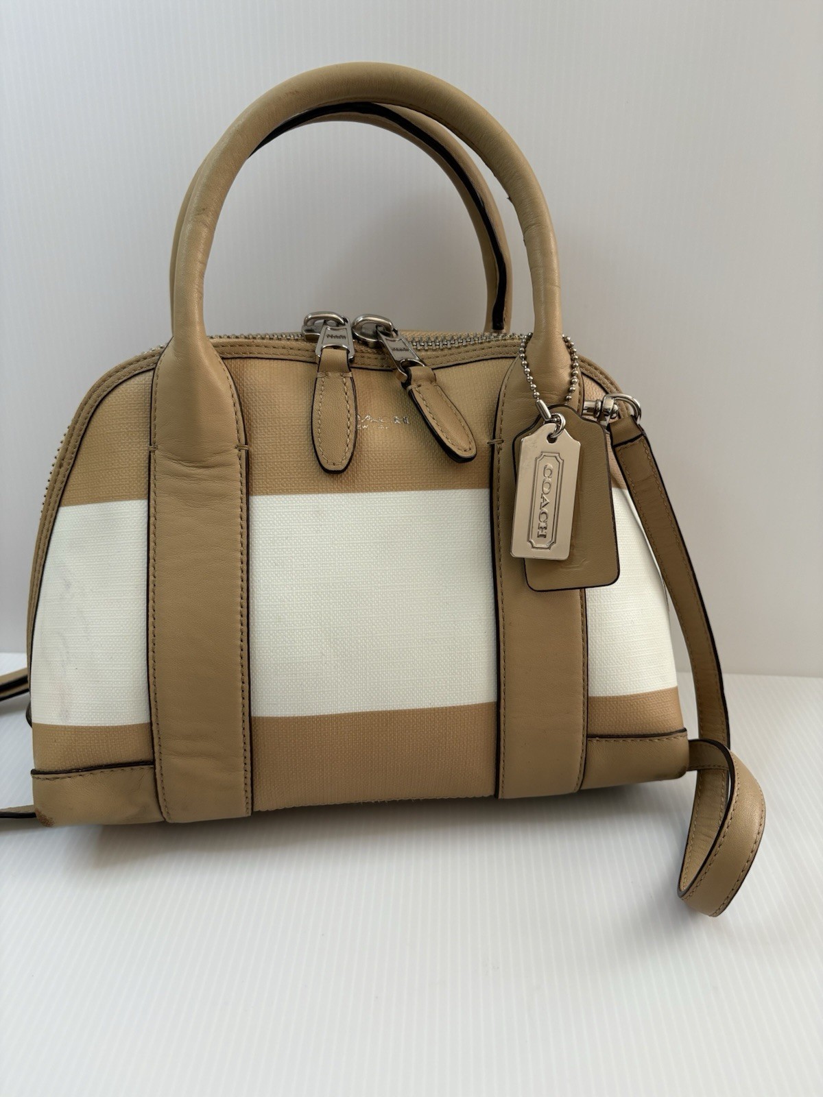 Coach Bleecker Mini Preston Color Block Tan and White Purse No. 30172