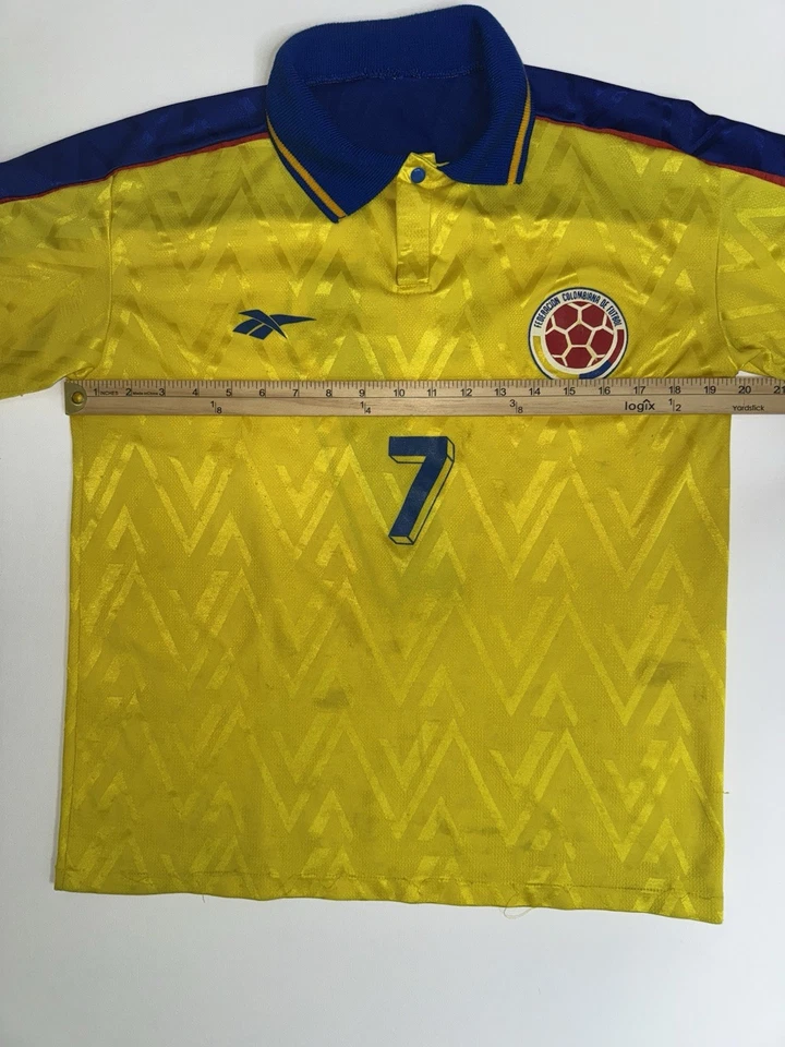Camiseta de fútbol local Reebok Colombia vintage años 90 #7 Adolfo Valencia para hombre mediana Foto 4 de 4