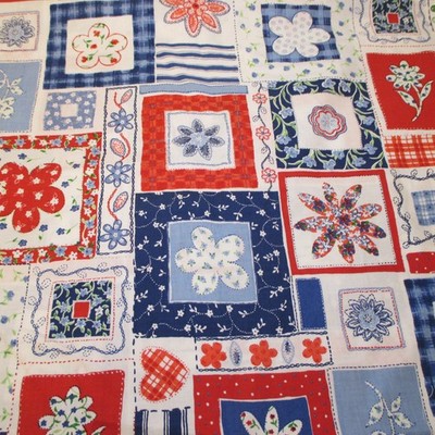 Cotton Fabric Red White & Blue Patchwork Hearts Flowers Concord BTYx 44 quilt