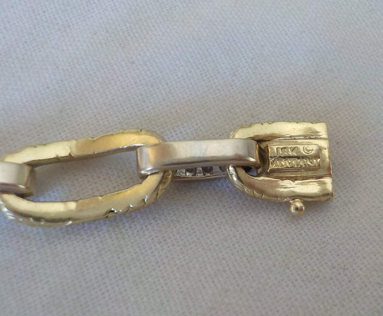 Solid 18K Multi Gold Oval Chain Link Diamond Brac… - image 8