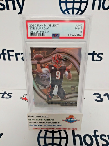 2020 PANINI SELECT JOE BURROW SILVER PRIZM ROOKIE FIELD LEVEL #346 PSA 9