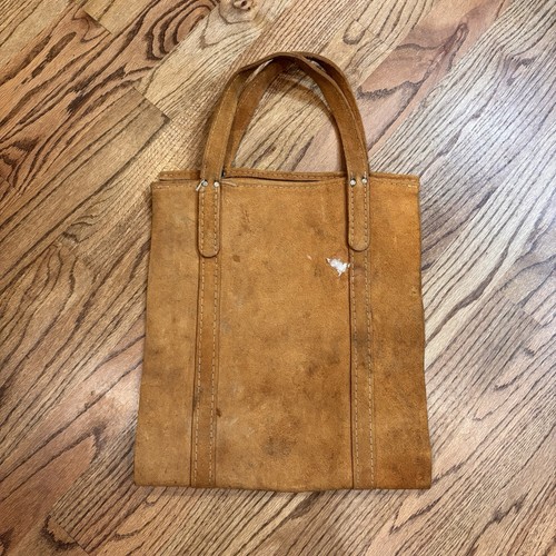 Vintage Genuine Leather Suede Log Carrier Firewood Tote Brown Wood Holder USA