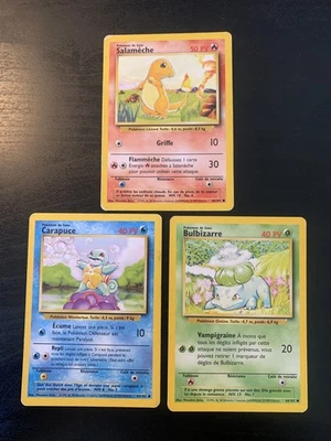 Lot 3 Cartes Pokémon Starters Salamèche Carapuce Bulbizarre Set de Base /102 - Photo 1/2