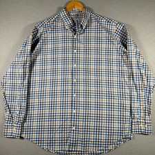 Peter Millar Mens XL Gingham Button Down Shirt Blue Tan MF22W08NBL Stretch