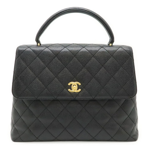 CHANEL Matelass Coco Mark Handbag Flap Bag Caviar Skin Leather Black Gold Hardwa