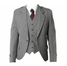 Handmade Gray Wool Argyle Kilt Jacket Vest: Scottish Highland Wedding Attire