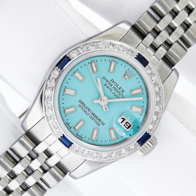 ROLEX LADIES DATEJUST 179174 904L STEEL BLUE DIAL, 18 KARAT GOLD