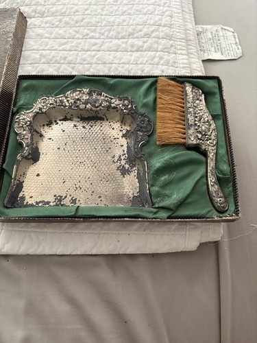 Vintage Art Deco SilverPlate Silent Butler Crumb Tray & Brush Set in Box
