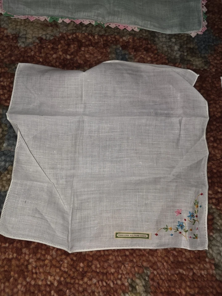 Lote De Colección 18 Pañuelos Damas Borde Tatuado Variedad Irlanda Lino Estampado  Foto 3 de 4