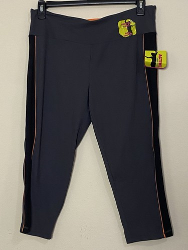NEW Teez-Her Active XL Women's Solid Gray Black Orange Capri Leggings Pants