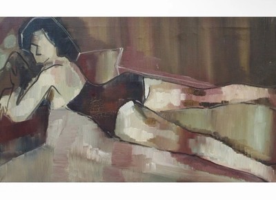 Vintage Oil Painting On Canvas F.B. Sybil 1962 -  27   x 16   