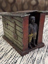Vintage 1855 J E Stevens Cast Iron Cabin Mechanical Bank.