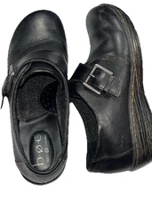 B.O.C. Black LEATHER CLOGS Slip On Women 8.5 Laurium Wedge Shoes Loafers Comfort