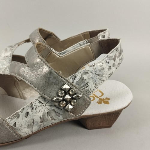 Zapatos Rieker Mary Jane para mujer 5 zapatos de salón de cuero metálico tacón bajo florales cómodos - Imagen 6 de 15