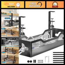 Under Desk Cable Management Tray - No Drill Metal Mesh Organizer with Clamp, 2 H