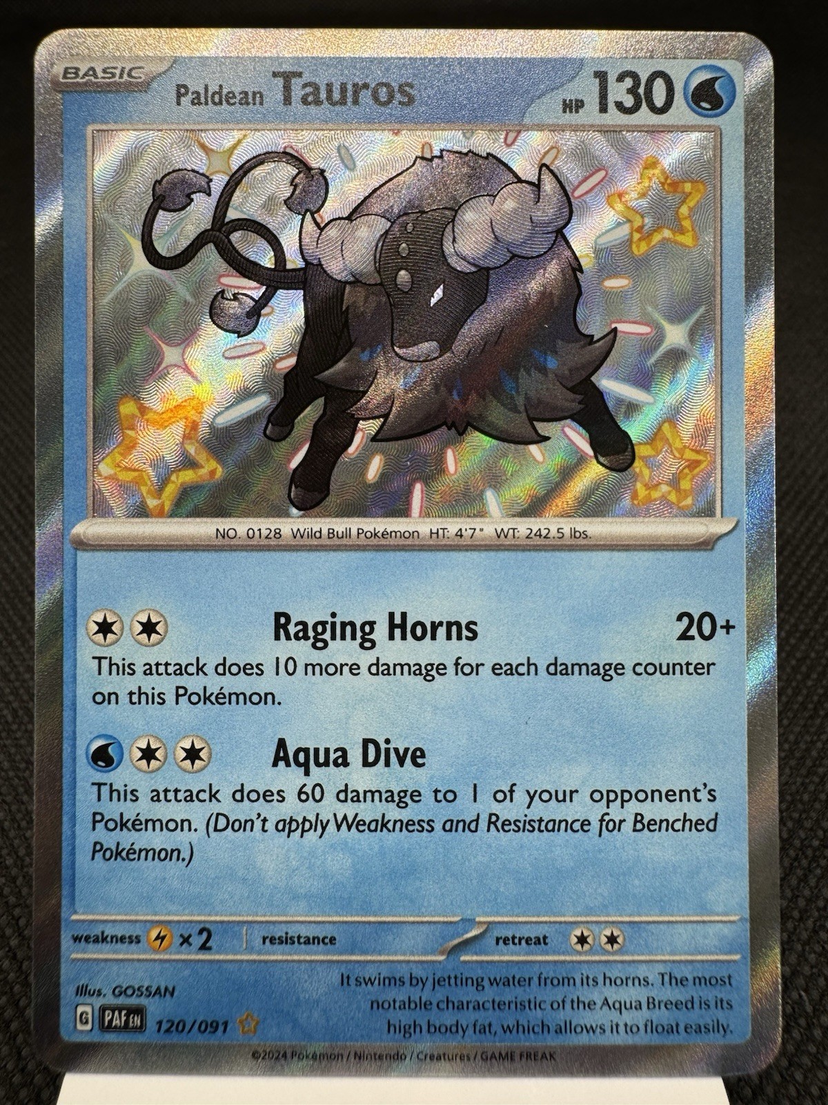 Paldean Tauros 120/091 - Shiny Holo Rare - Paldean Fates Pokemon Card MINT