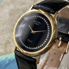 Rotary Watch CAPRI Mens Unisex Vintage Slimline Gold Plated Black Dial 33mm Case
