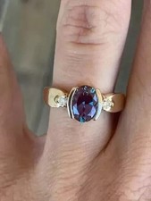 2CT Oval Cut Lab Created Alexandrite Women's Weding Ring 14K Yellow Gold Finish
