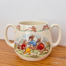 Royal Doulton Bunnykins Child"s Cup Mug Bunnies Playing Wheelbarrow England