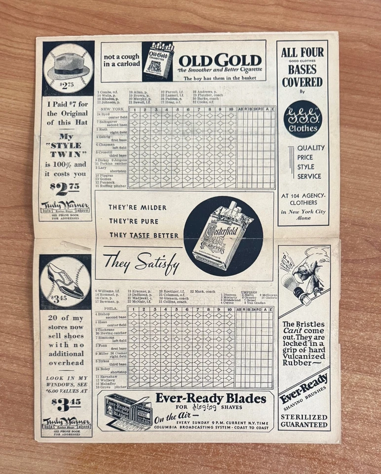 vintage BABE RUTH & LOU GEHRIG - 1932 NEW YORK YANKEES vs ATHLETICS PROGRAM READ - Image 2 of 3