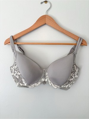Simone Perele Chantelle Grey Lace Underwire Bra Floral Trim Delice Sz 34F