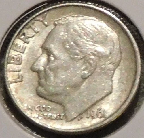 Silver Dime - Roosevelt - 1961 (Rev tarnish spots) [Set break]