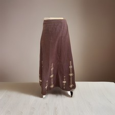 VTG Linen Blend Maxi Skirt Brown Sz 10-12 Embroidery Sequins Forest Fairy Boho