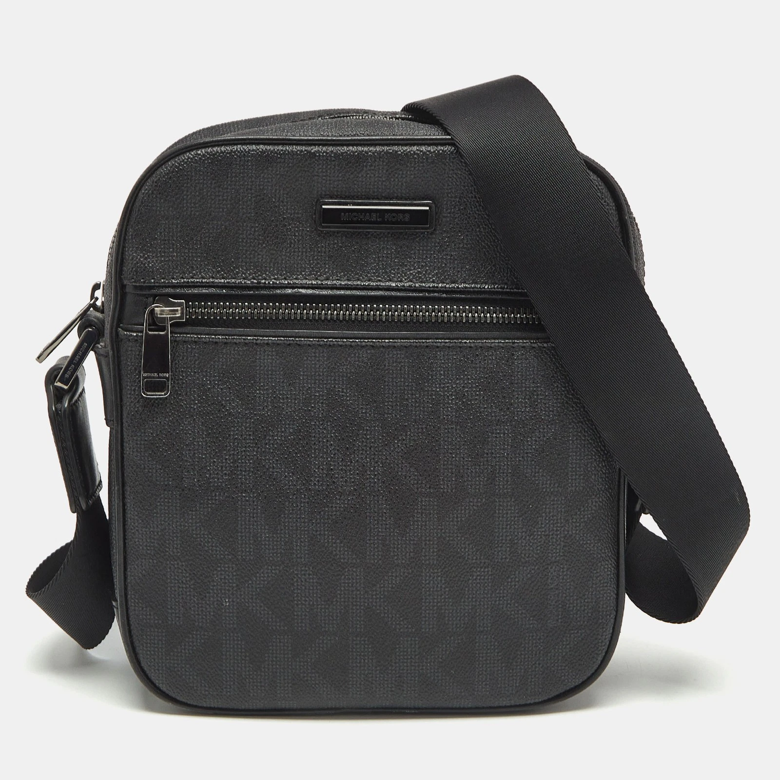 Borsa a tracolla Michael Kors nera firmata rivestita tela jet set logo volo