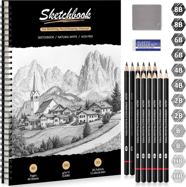 Skizzenbuch A3 Hardcover Zeichenblock 40 BläTter 80 Seiten Kunst Zeichnen-image