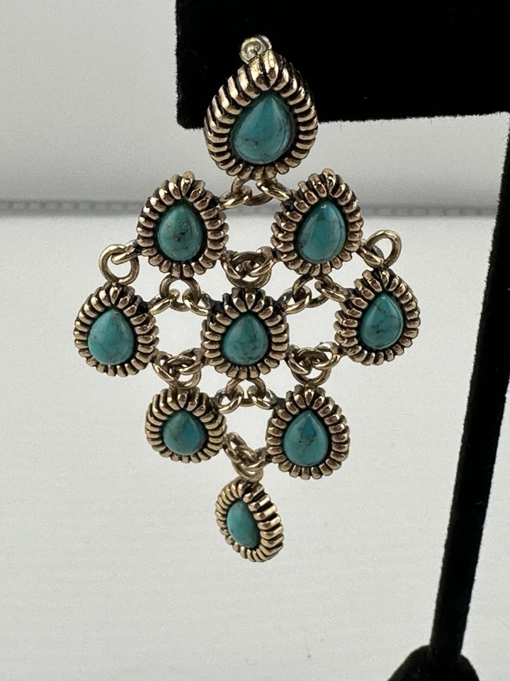 Pendientes de poste de araña de bronce dorado turquesa BARSA vintage de 2,5 pulgadas Foto 3 de 4