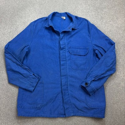 Französische Jacke Erwachsene Mittelblau Vintage Arbeitskleidung Utility Haus...