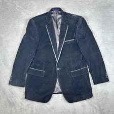 Vinci Men  s Black Velvet 1 Button Sports Jacket Blazer With Satin Trim Size L