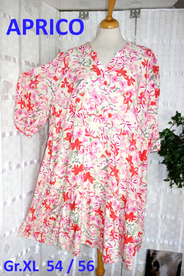 APRICO by CHALOU Designer KLEID Gr. XL  54 56 pastell Farben BLUMEN A Linie