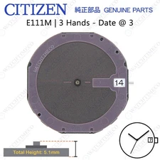 Genuine Citizen E111 Watch Movement Eco-Drive 3 Hands, Date at 3 Solar