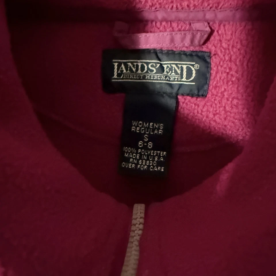 Lands End Vintage Fleece Jacket Full Zip Womens Petite S Hot Pink Made In USA - Image 2 of 4