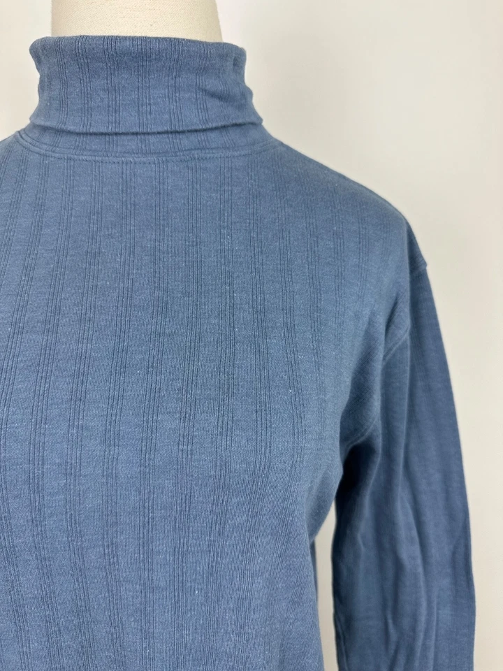 Top de cuello alto vintage años 90 para mujer pequeño acanalado azul aciano mezcla de algodón mamá Foto 3 de 4