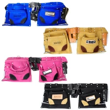 9 Pocket Carpenter Tool Belt Heavy Duty Suede Leather Fits Hammer And Nails