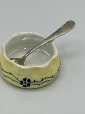 Antique O & EG Royal Austria Porcelain Cellar Sterling Silver Spoon signed J.G.G
