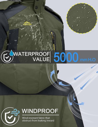Men's Winter Ski Jacket Waterproof Snow Coat Snowboard Fleece Lining Warm Jacket - Picture 32 of 52